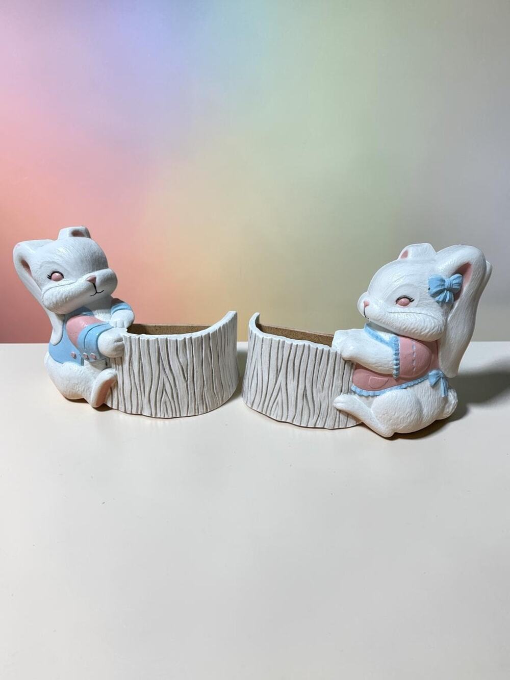 Vintage 1990 Burwood 3127 Bunny Wall Pockets Pair Easter Cottagecore USA